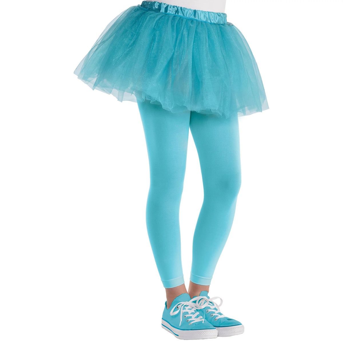 Kids' Footless Tights, Turquoise Blue, One Size, Wearable Costume Accessory