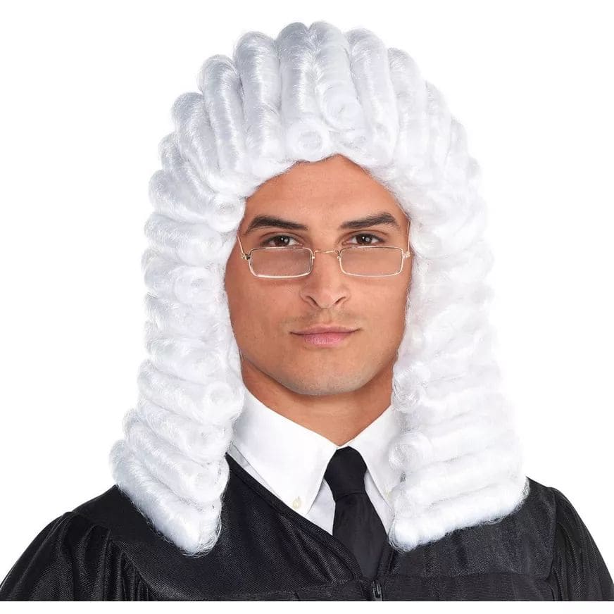 Judge Curly Wig, White, One Size