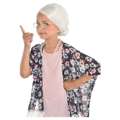 Kids' Grandma Old Maid Bun Wig, White, One Size