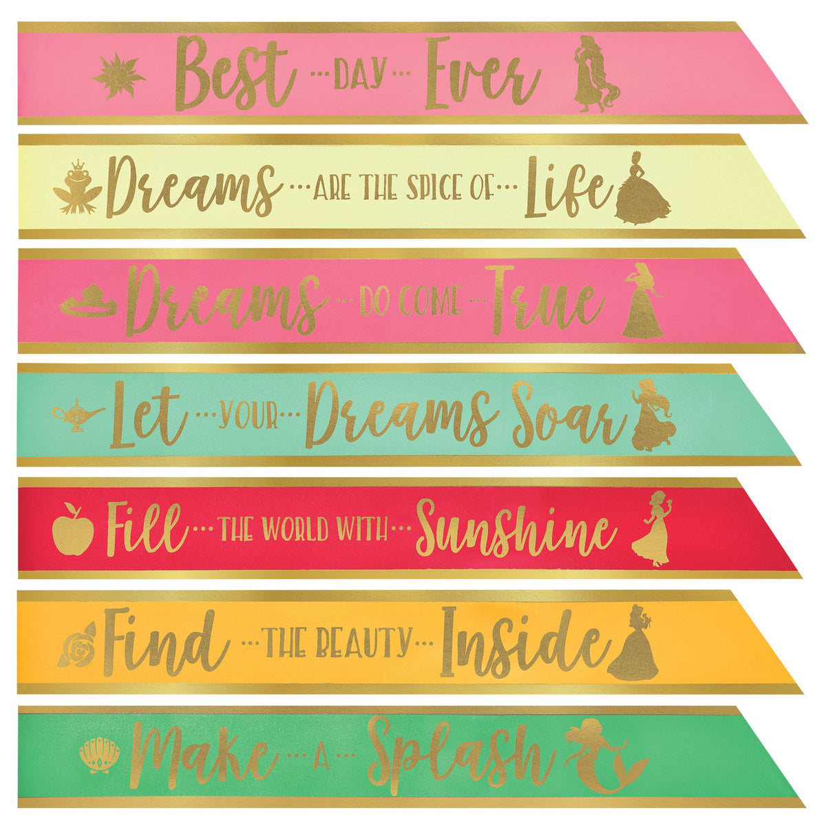Disney Princess Metallic Sashes, Blue/Gold, One Size, 8-pk