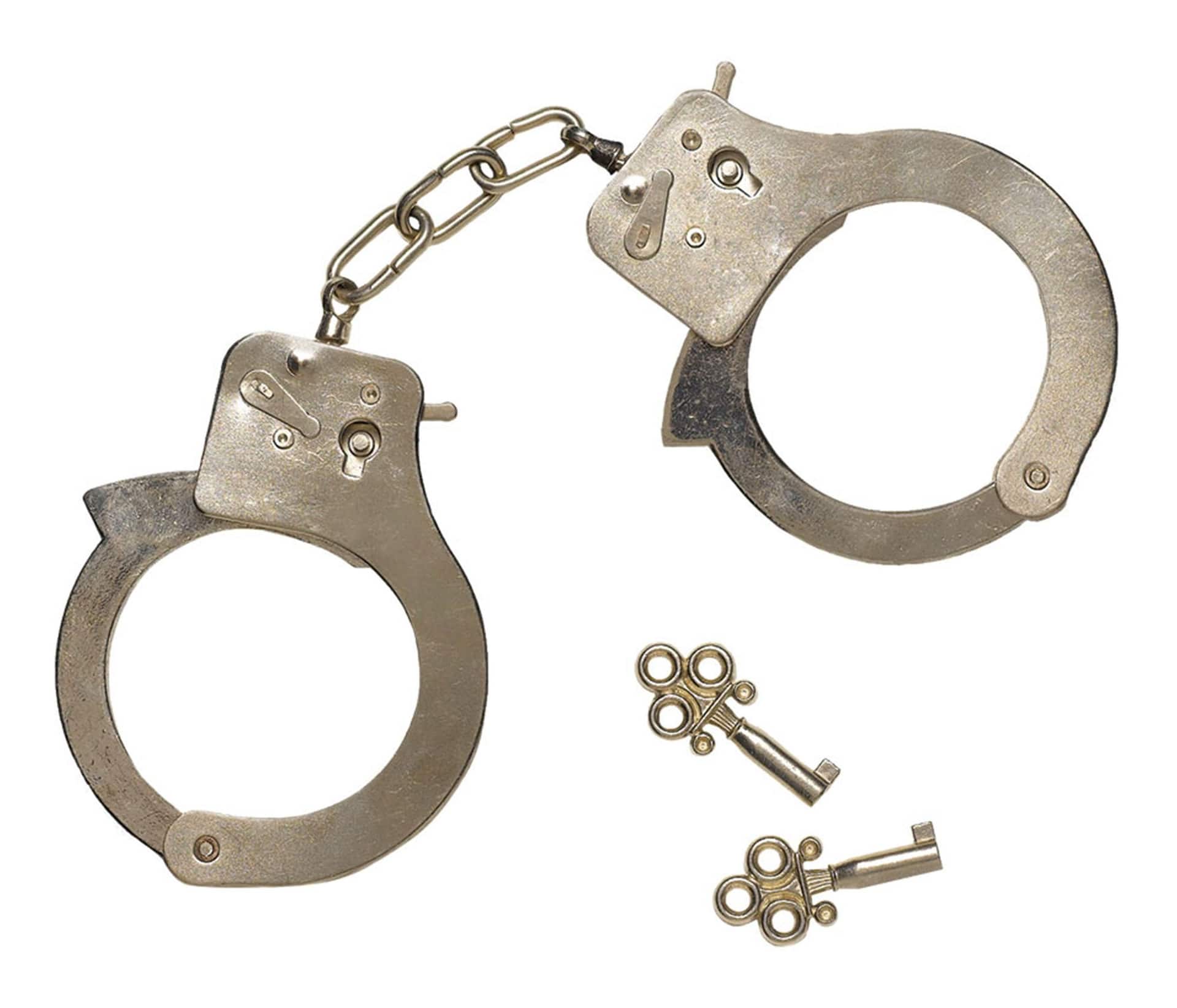 Metal Police Handcuffs with Key, Silver, One Size