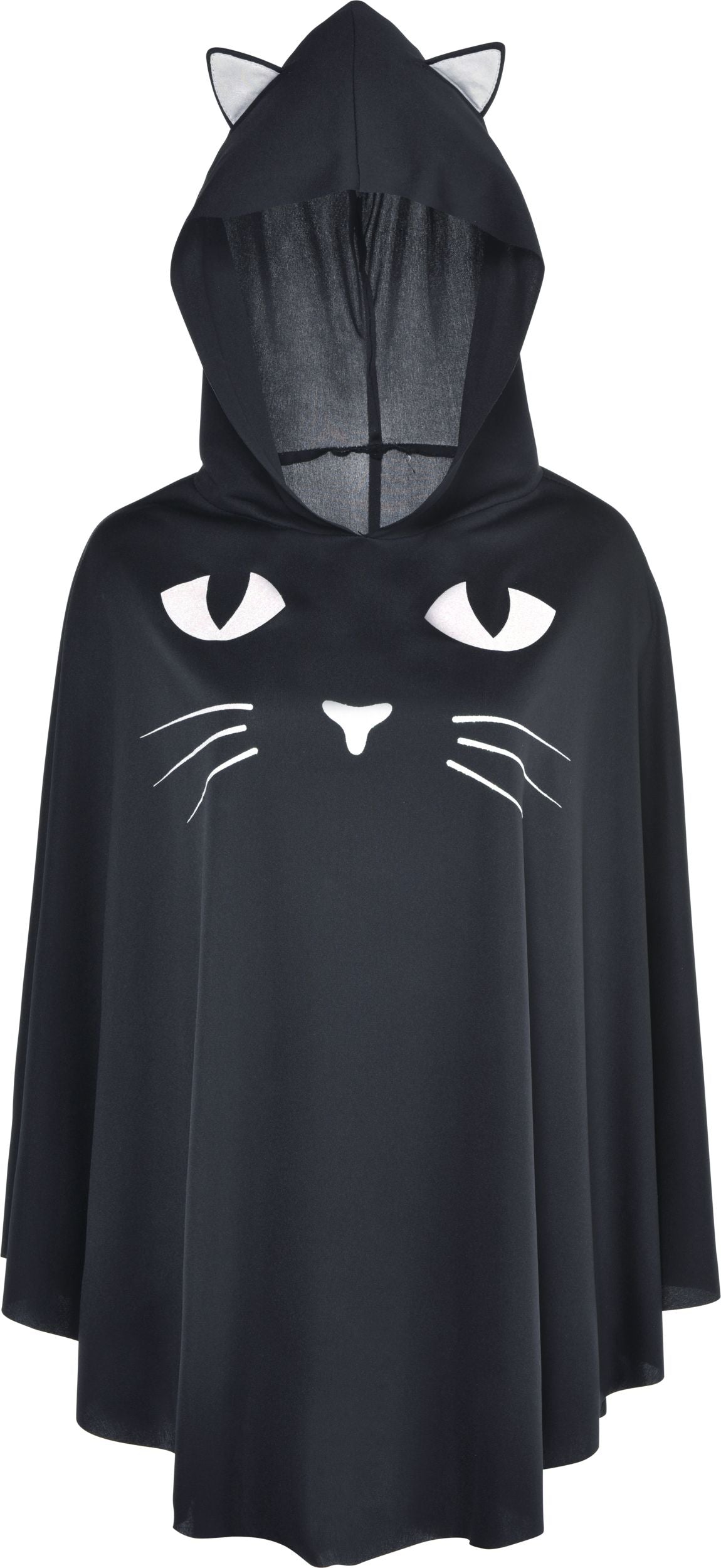 Cat Face Poncho with Hood, Black, One Size, Wearable Costume Accessory