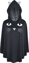 Cat Face Poncho with Hood, Black, One Size, Wearable Costume Accessory