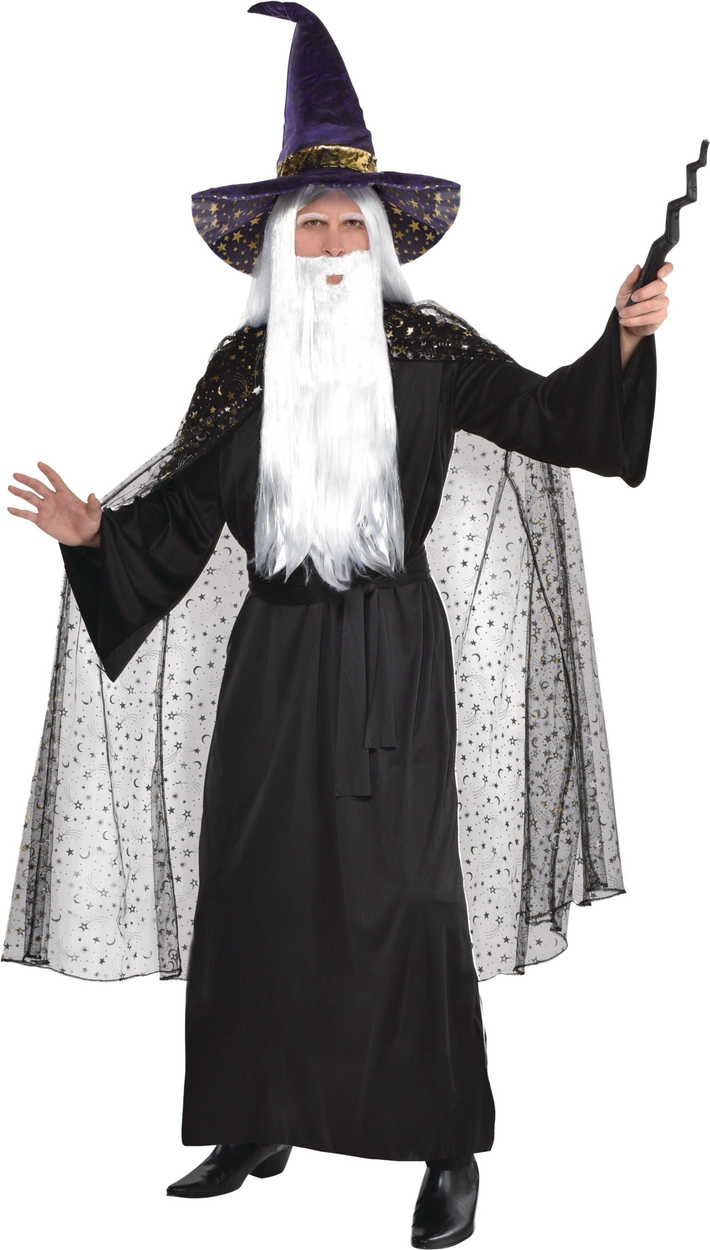 Adult Celestial Hooded Sheer Cape, Black Stars & Moons, One Size