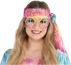 Hippie Peace Sign Eyeglasses, Tie-Dye, One Size, Costume Accessory
