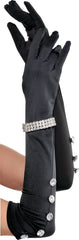 1920s Elbow Long Satin Gloves, Rhinestone Bracelet, Black, One Size