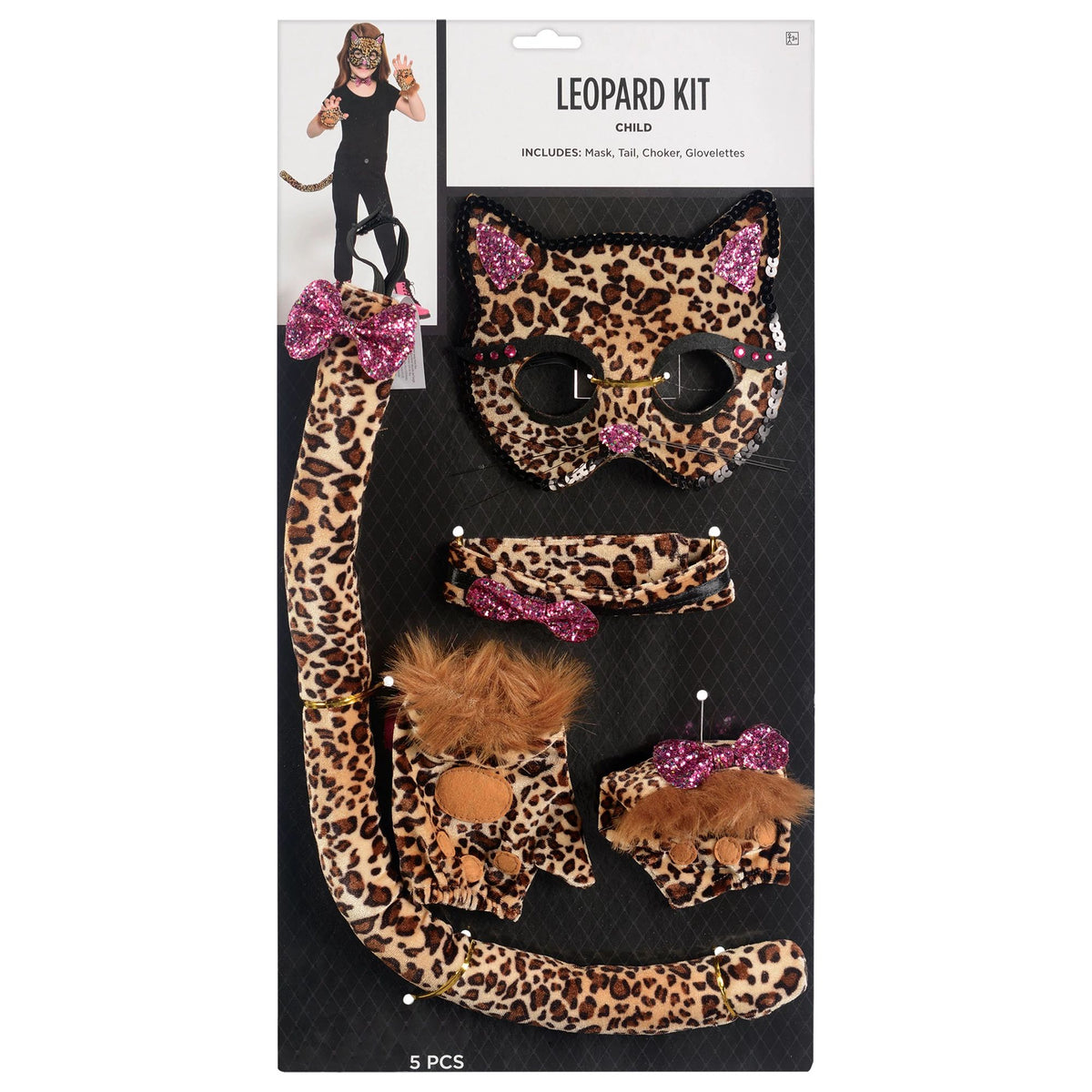 Spotted Leopard Costume Kit for Kids - Mask, Tail, and Accessories