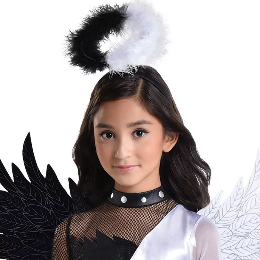 Child Twisted Angel White/Black Dress, Wings & Halo