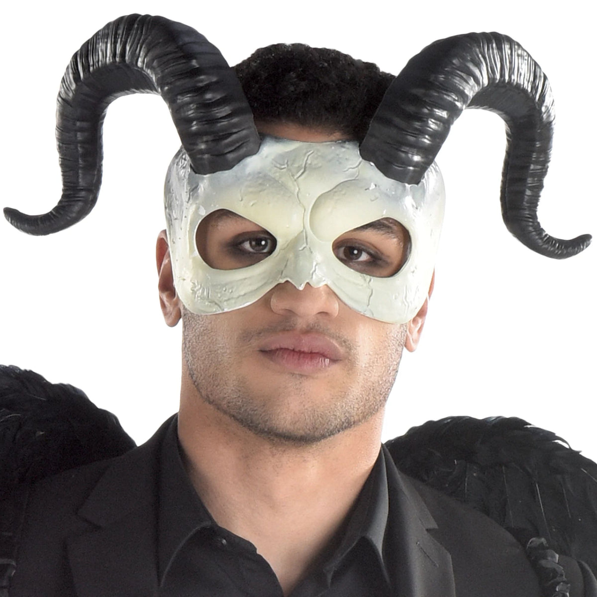 Ram Horned Half Mask, Black/White, One Size