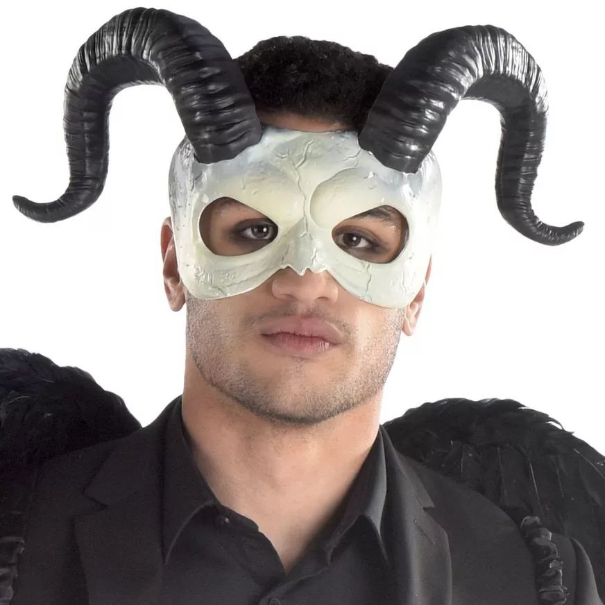Ram Horned Half Mask, Black/White, One Size