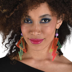 80s Lightning Bolt Earrings, Pink/Yellow, One Size, 2-pk