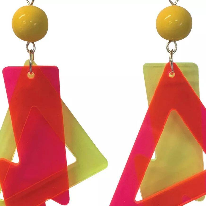 80s Lightning Bolt Earrings, Pink/Yellow, One Size, 2-pk
