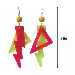 80s Lightning Bolt Earrings, Pink/Yellow, One Size, 2-pk