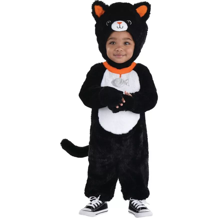 Toddler Cat Black/White Jumpsuit with Hood Costume, Assorted Sizes