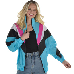90s Windbreaker Jacket, Blue/Pink/White, Adult One Size