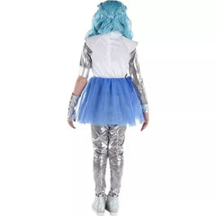 Disney Zombies 3 Addison Alien Costume, Blue/Silver Dress, Gloves, Leggings, Wig, Child Large 12-14