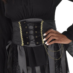 Pirate Wench Black Waist Cincher with Gold Detailing