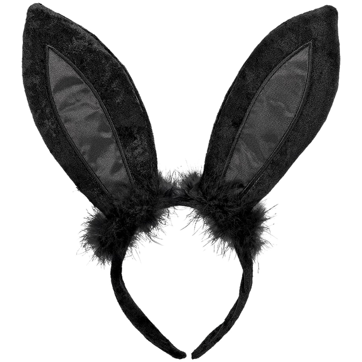 Marabou Bunny Ears Headband, Black, One Size, Wearable Costume Accessory