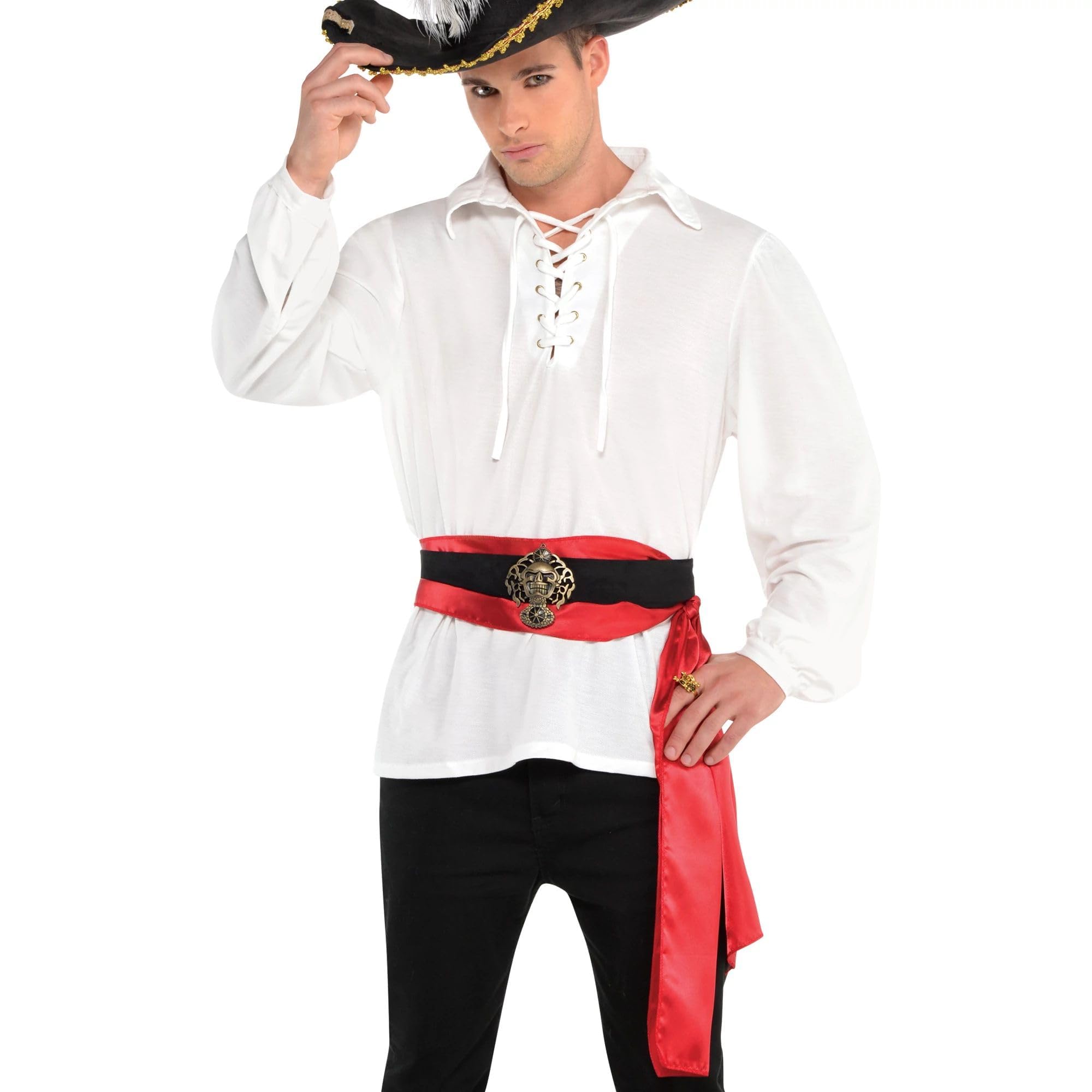 Men's Ivory Pirate Costume Shirt, Adult L/XL up to size 46