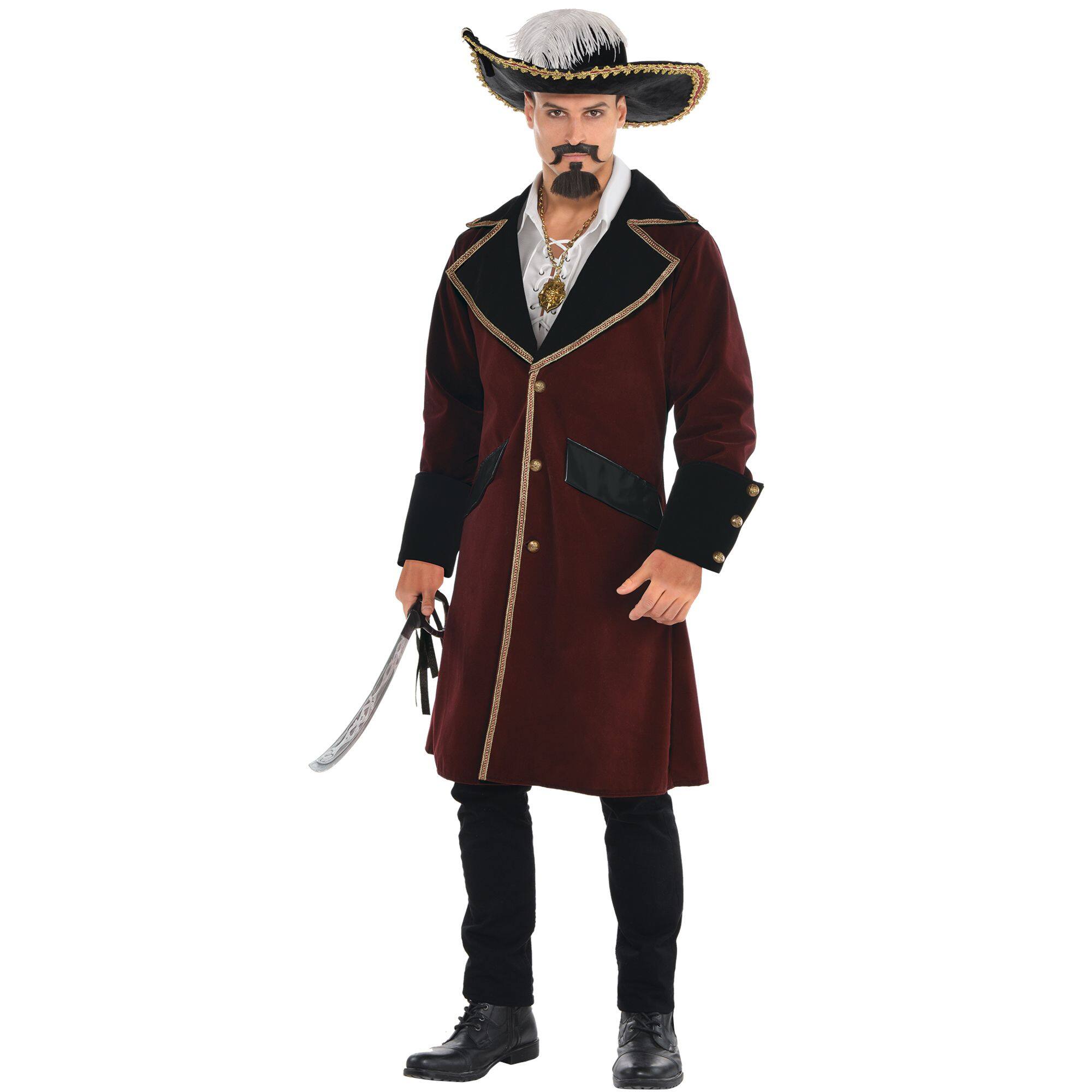 Men's Captain Pirate Costume Jacket, Assorted Sizes