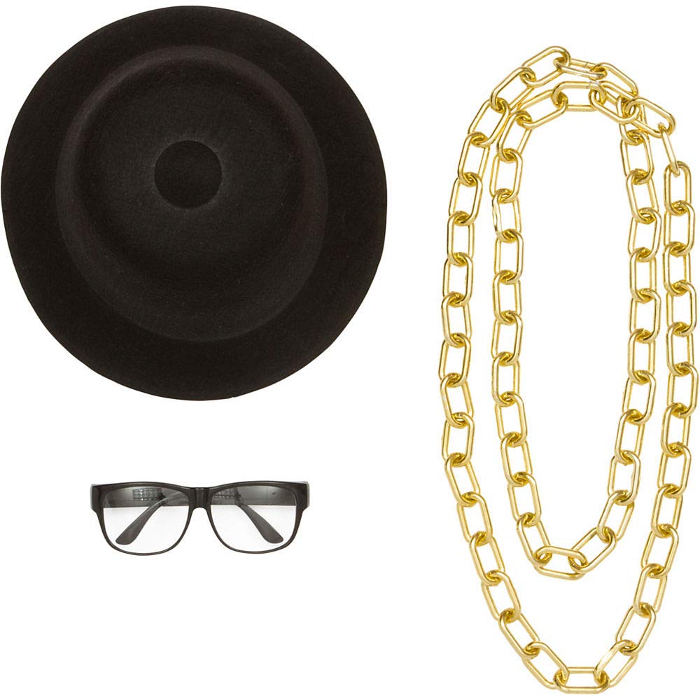 1980s Old School Rapper Costume Kit with Hat, Glasses & Chain