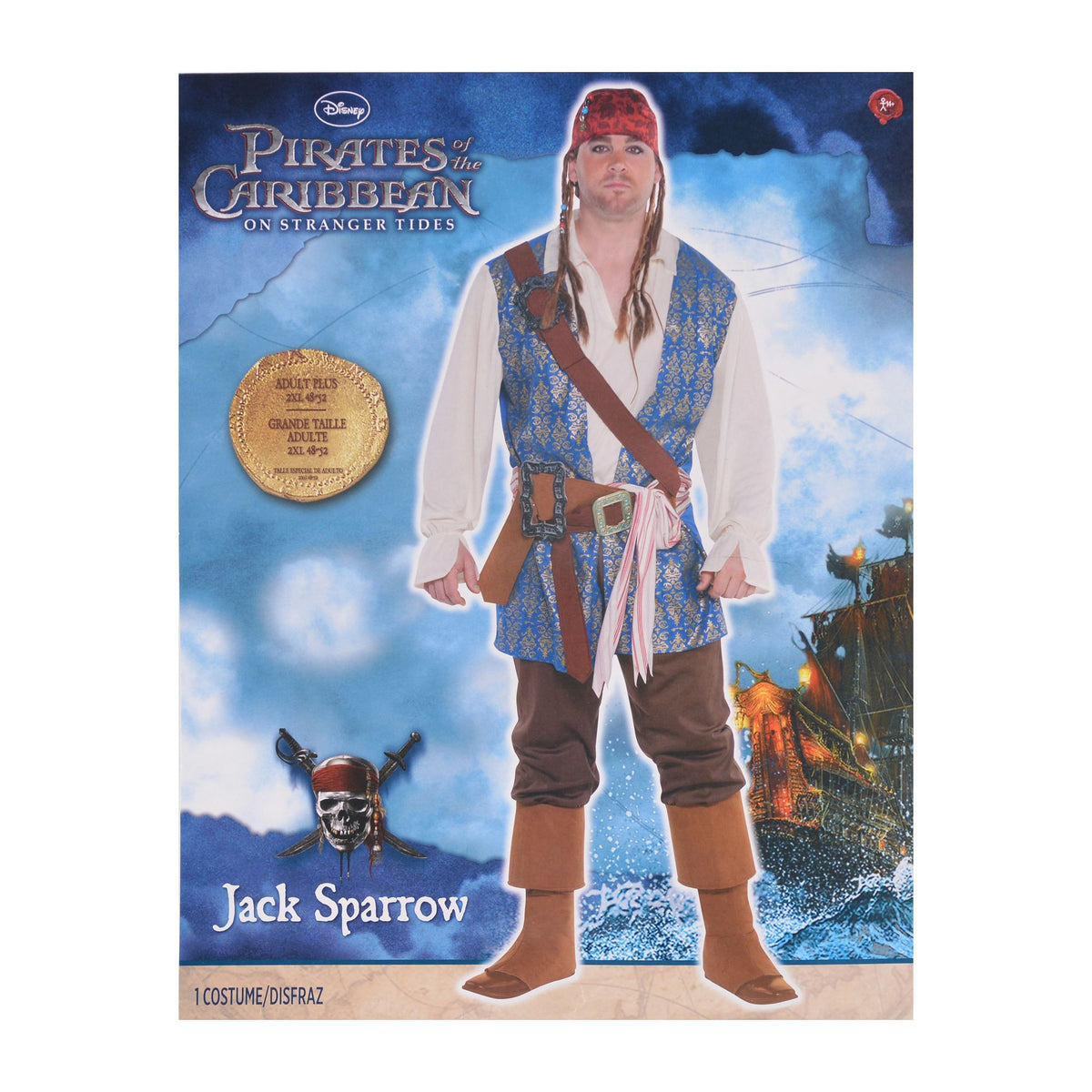Men's Disney Jack Sparrow Costume, Blue/Brown, Plus Size