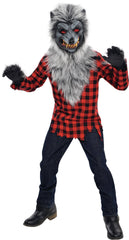Kids' Werewolf Red Flannel Outfit with Shirt/Mask/Gloves, Assorted Sizes