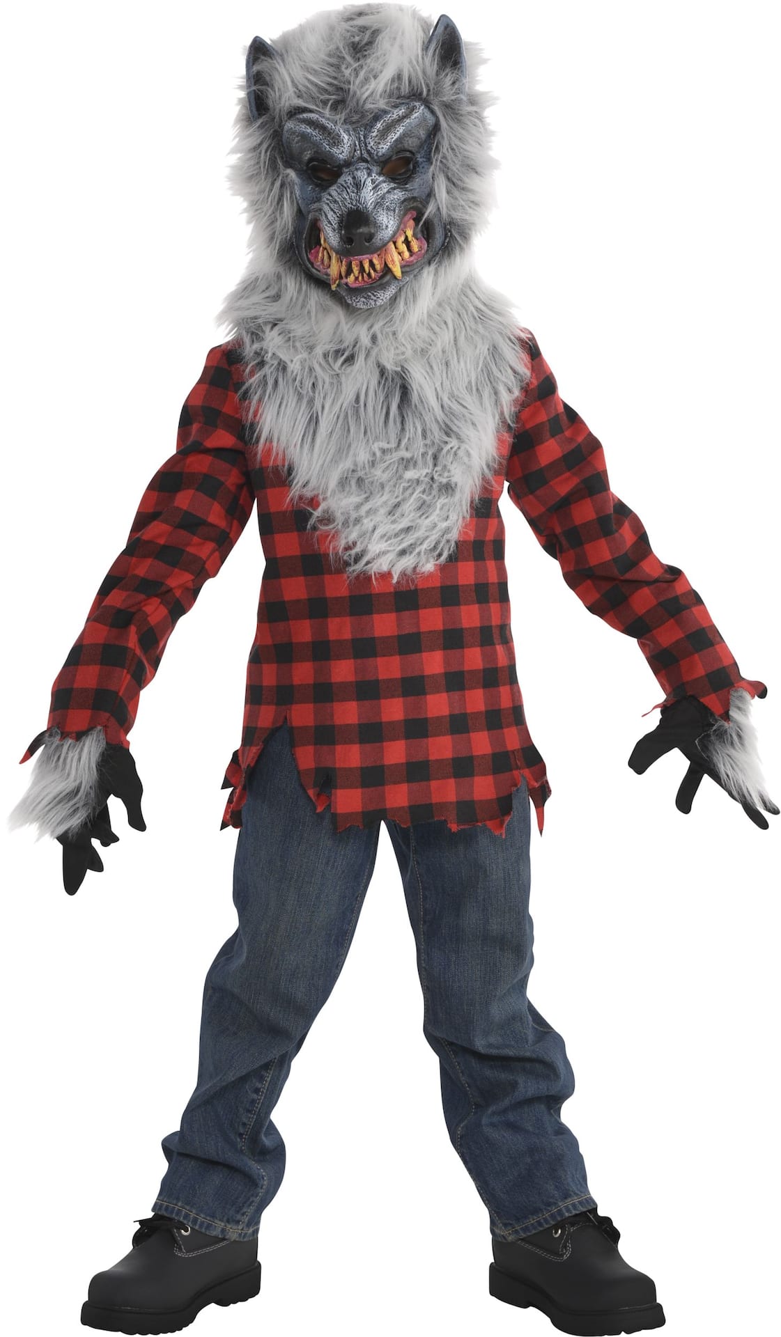 Kids' Werewolf Red Flannel Outfit, Shirt/Mask/Gloves, Assorted Sizes Costume