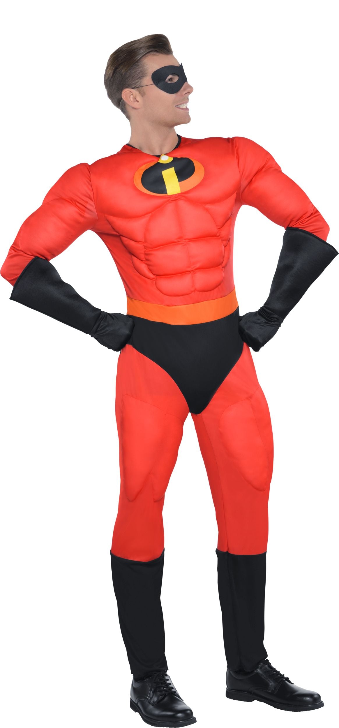 Men's Mr. Incredible Padded Jumpsuit, Red/Black, with Gloves, Mask, & Boot Covers, Adult Plus Size 2XL 48-52