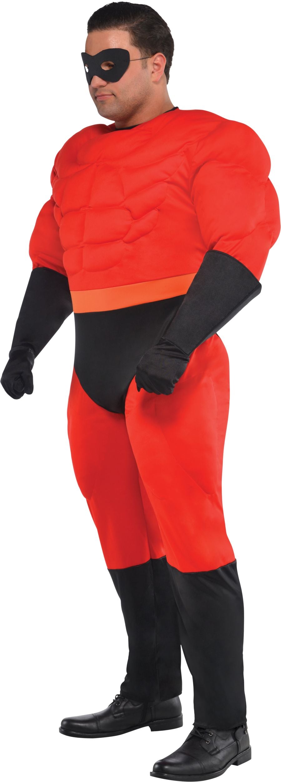 Men's Mr. Incredible Padded Jumpsuit, Red/Black, with Gloves, Mask, & Boot Covers, Adult Plus Size 2XL 48-52