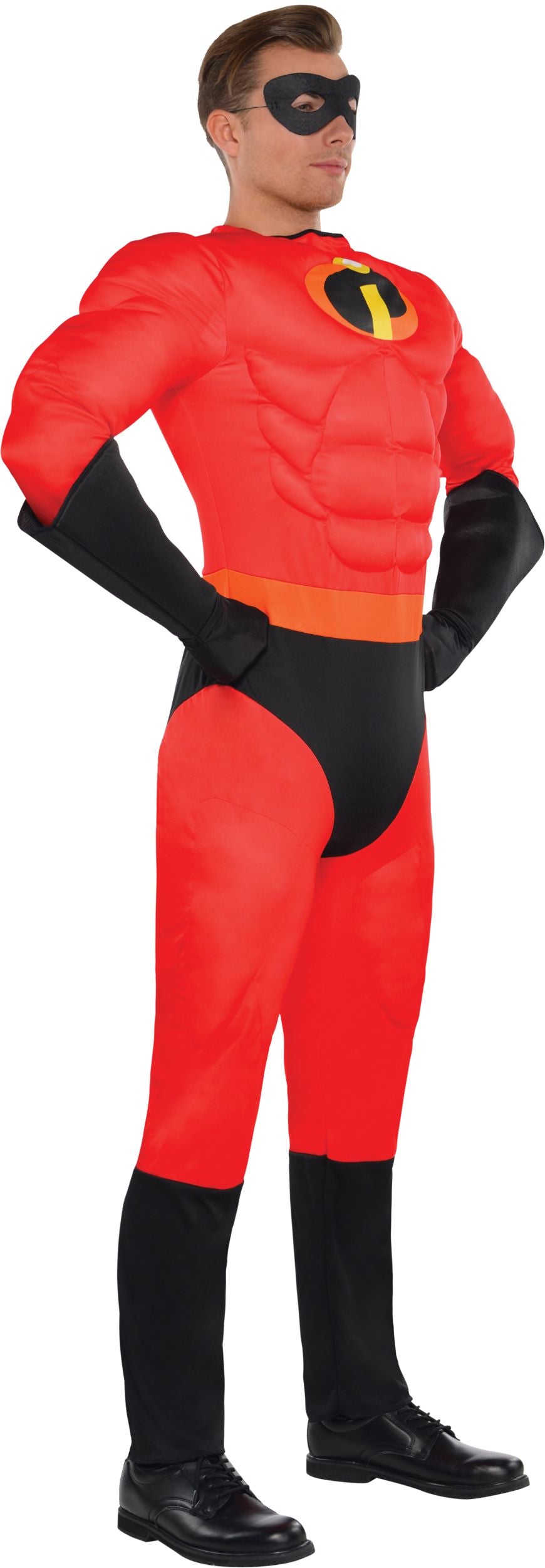 Men's Mr. Incredible Padded Jumpsuit, Red/Black, with Gloves, Mask, & Boot Covers, Adult Plus Size 2XL 48-52