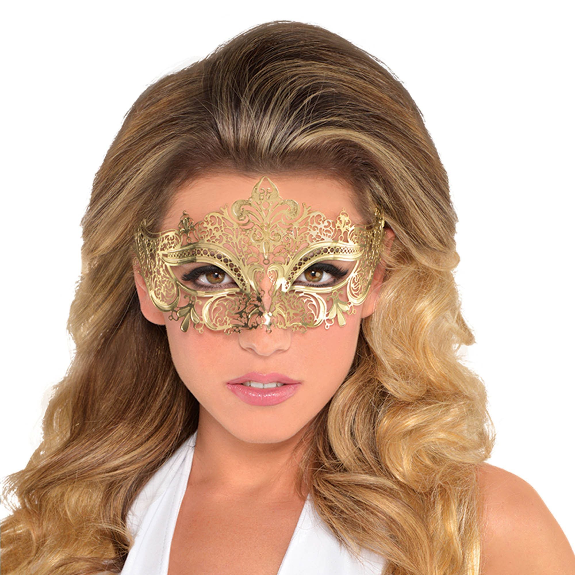 Filigree Metal Masquerade Mask, Gold, One Size, Wearable Costume Accessory