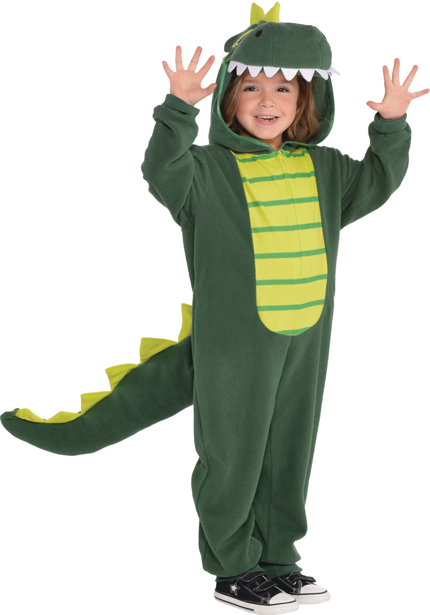 Toddler & Kids' Dinosaur Green Jumpsuit with Hood Costume, Assorted Sizes