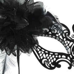 Feather Filigree Flower Masquerade Mask, Black, One Size