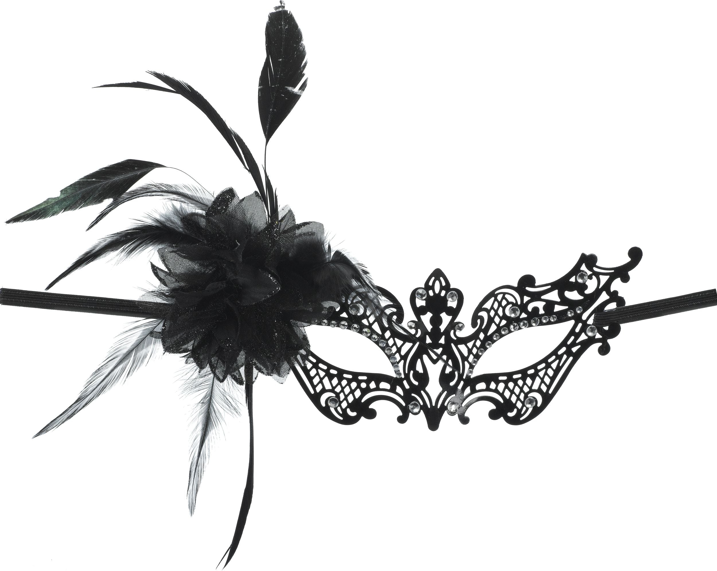 Feather Filigree Flower Masquerade Mask, Black, One Size