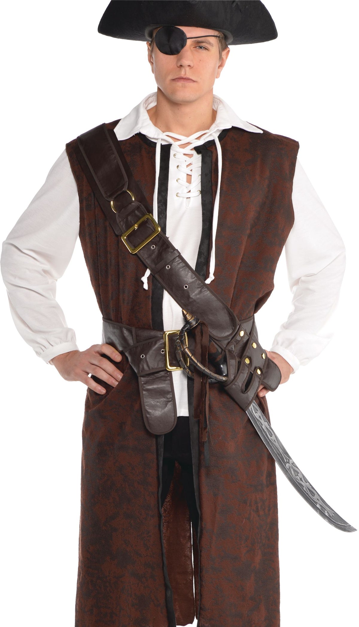 Pirate Bandolier Leather Belt, Brown, One Size, Wearable Costume Accessory