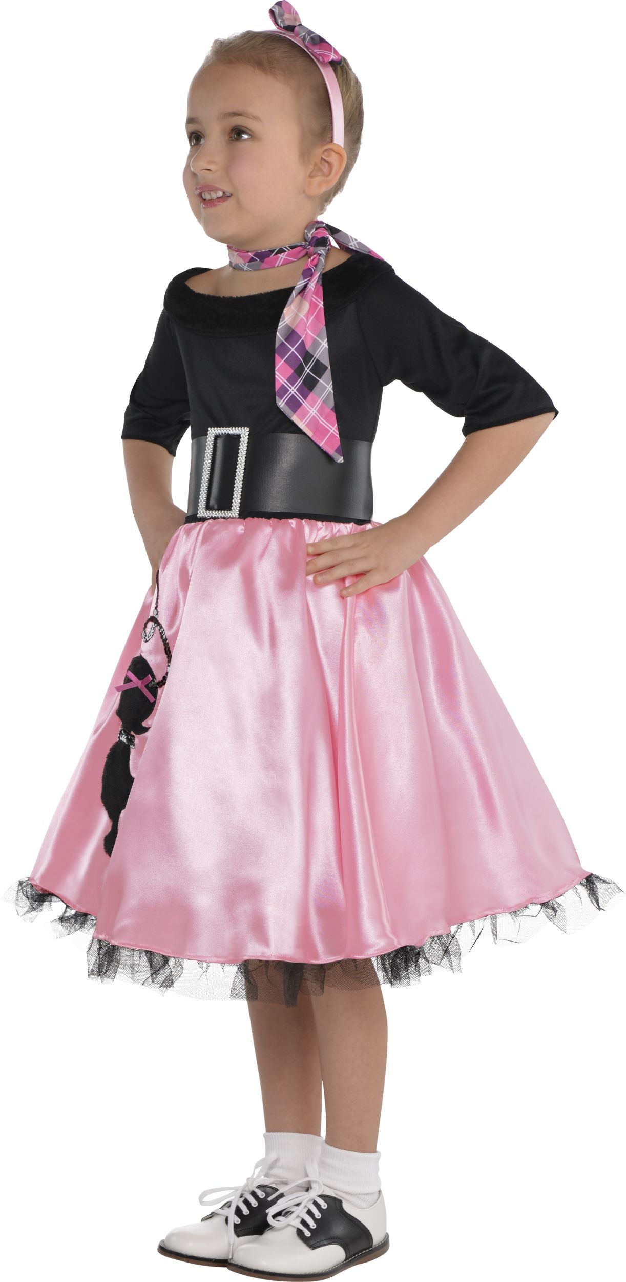 Kids' Pink Ladies Black/Pink Dress, Headband, Scarf, Child Small 4-6