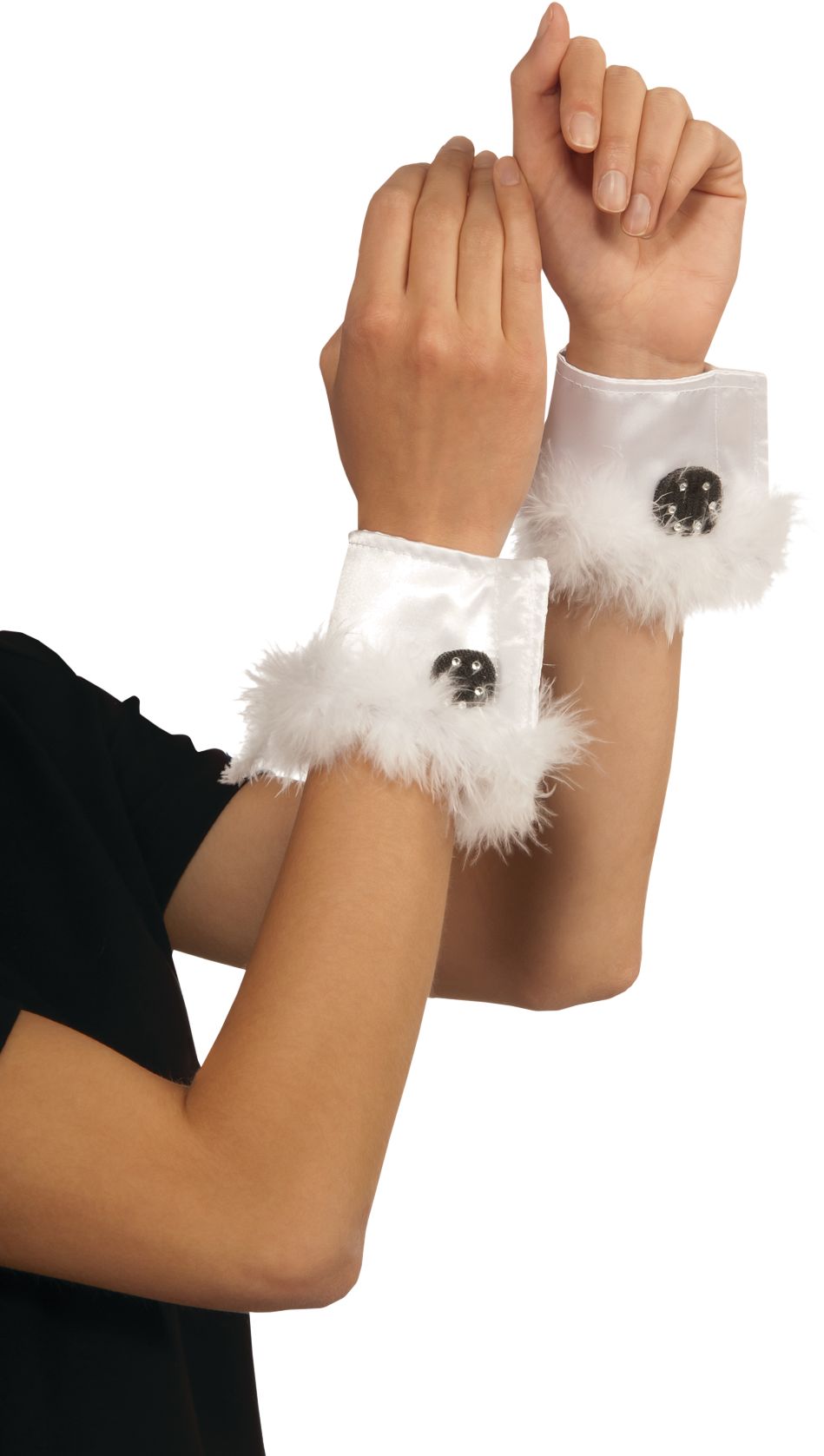 Bunny Marabou Wrist Cuffs, White, One Size