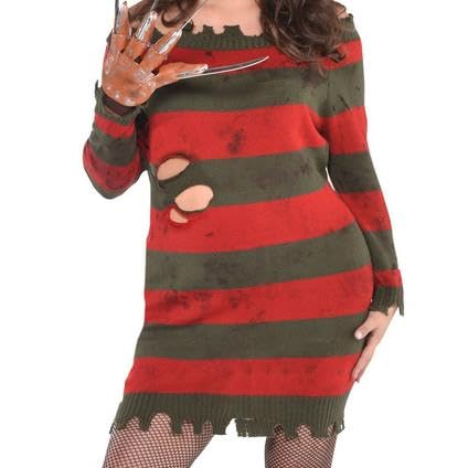 Women's Freddy Krueger Dress, Hat, & Gloves Costume