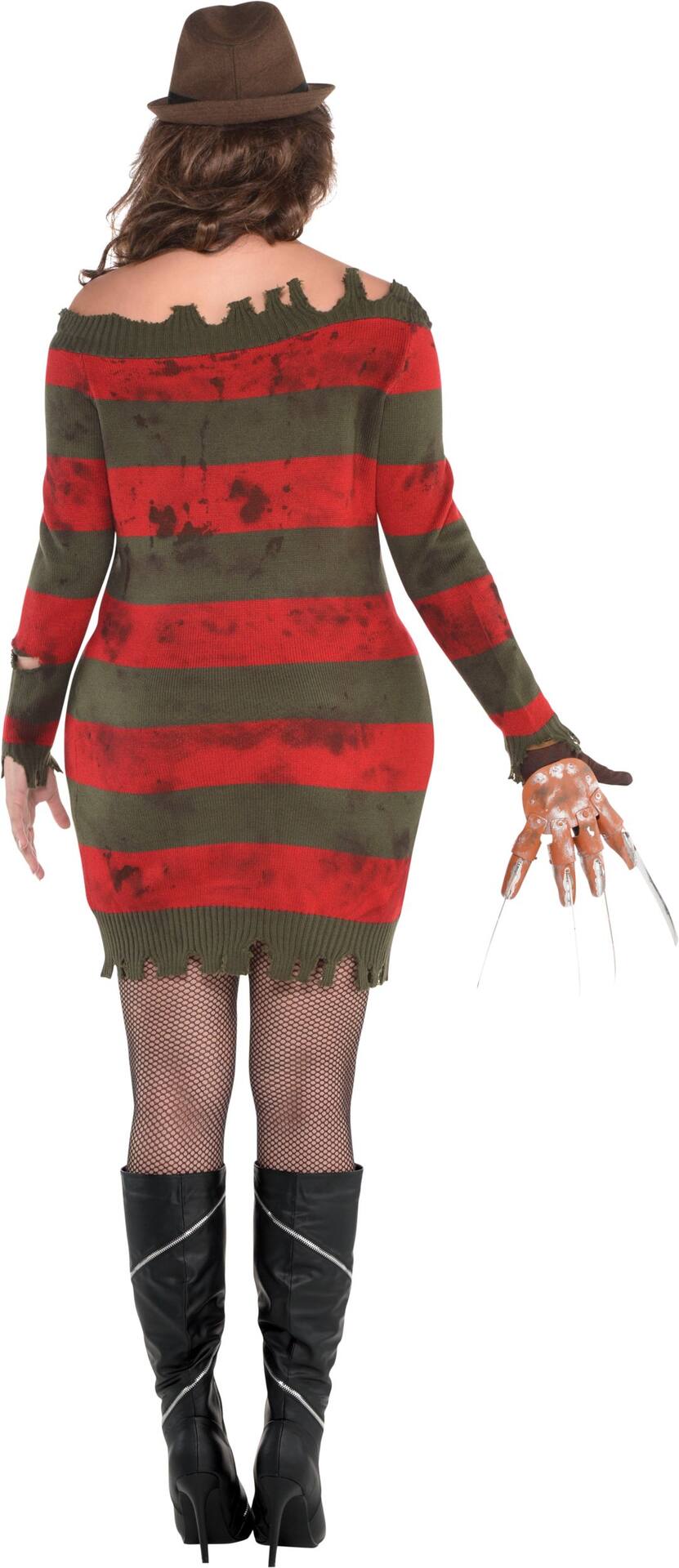 Women's Freddy Krueger Dress, Hat, & Gloves Costume