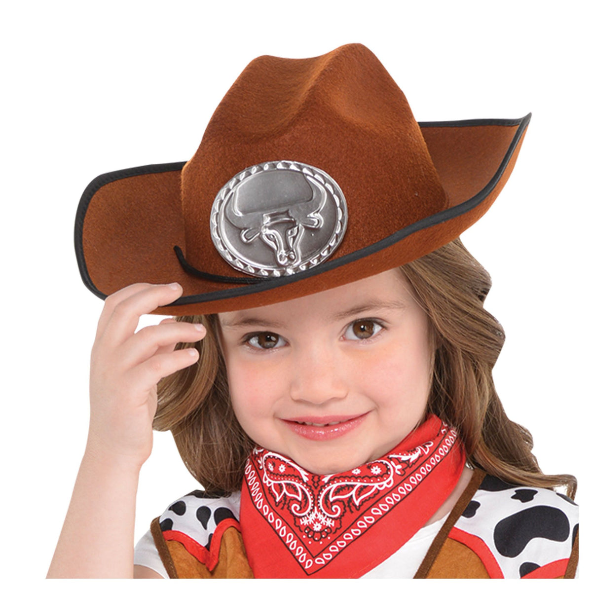 Western Cowboy Hat, Cow Medallion, Brown/Silver, One Size