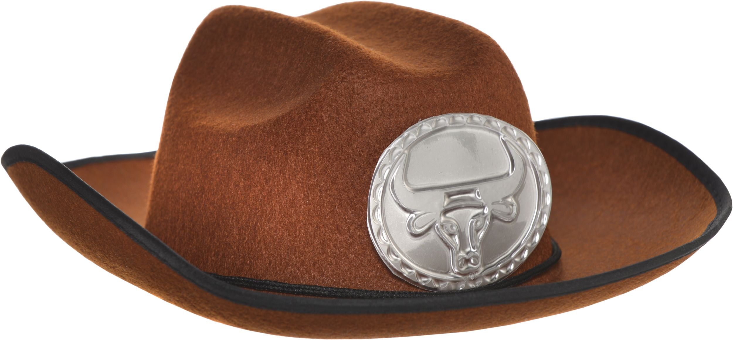 Western Cowboy Hat, Cow Medallion, Brown/Silver, One Size