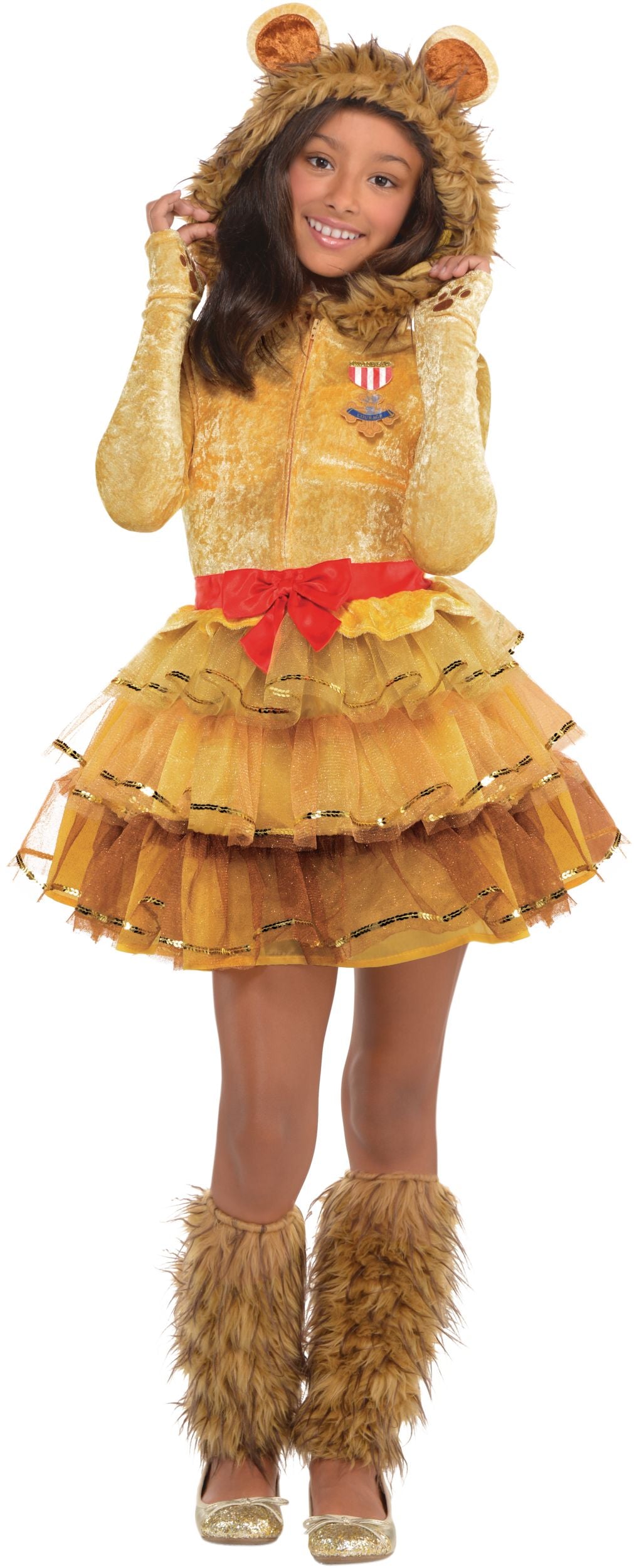 Kids' Wizard of Oz Cowardly Lion Costume, Dress, Hood, Leg Warmers, Assorted Sizes