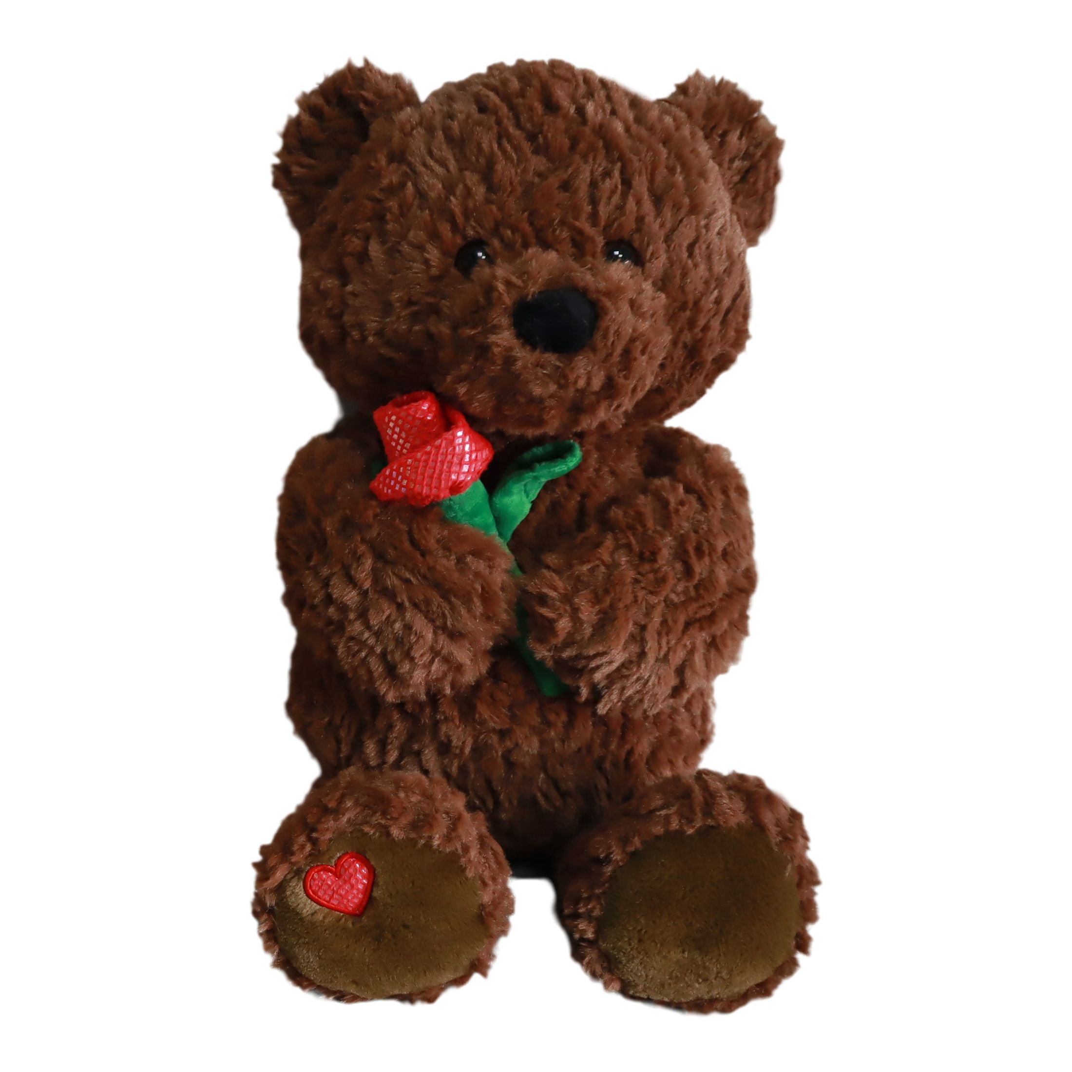 Valentines Plush Brown Bear with Flower, 14-in
