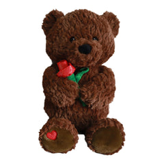 Valentines Plush Brown Bear with Flower, 14-in