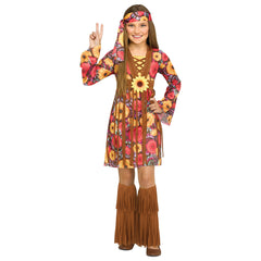 Flower Power Hippie Costume for Girls - Medium, 4-pcs