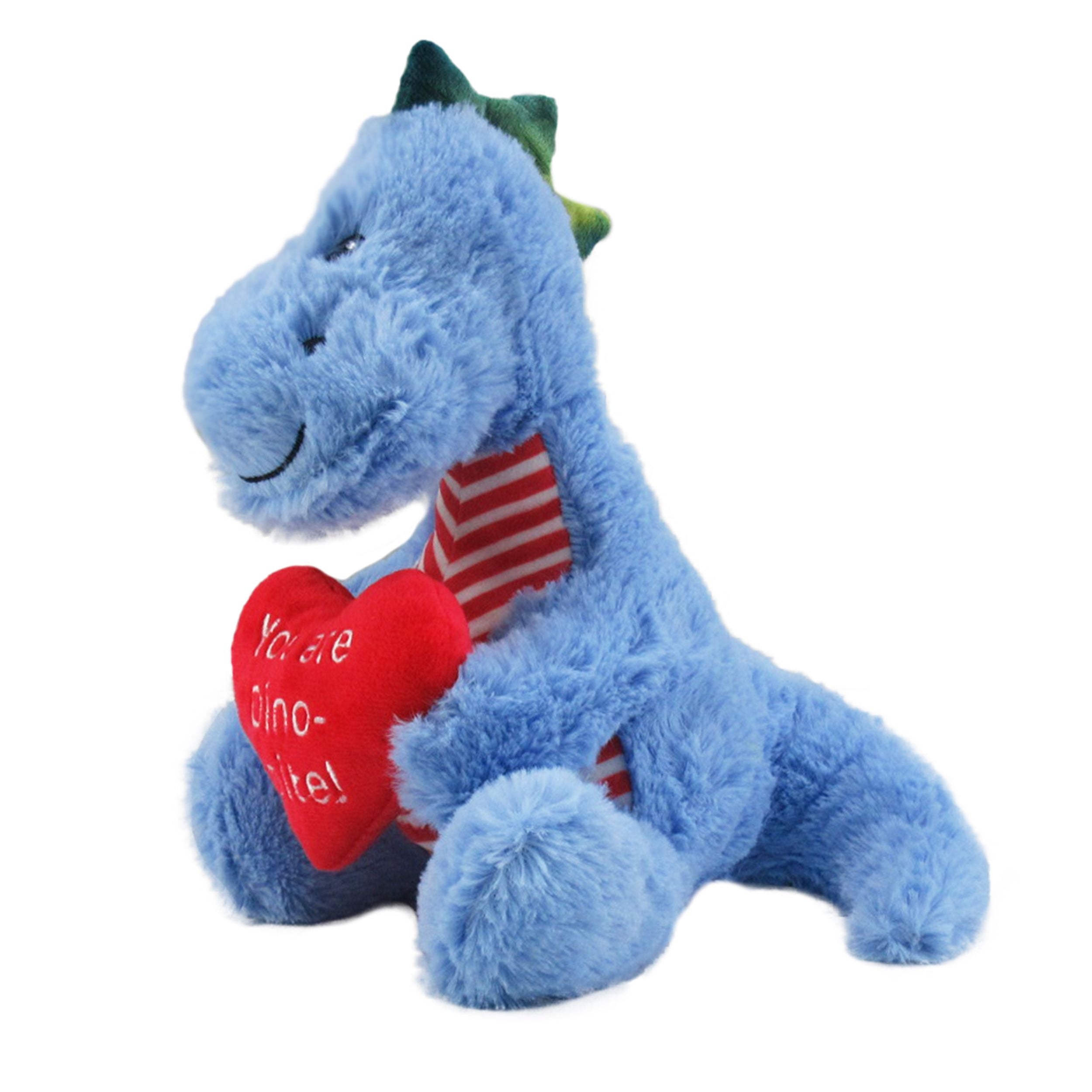 Valentine's Day Blue Dinosaur Plush, 9 inch