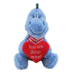 Valentine's Day Blue Dinosaur Plush, 9 inch