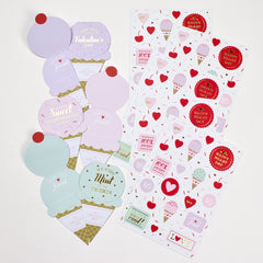 Valentine's Day Ice Cream Truck Card & Sticker Set, 100 Stickers, 24-ct