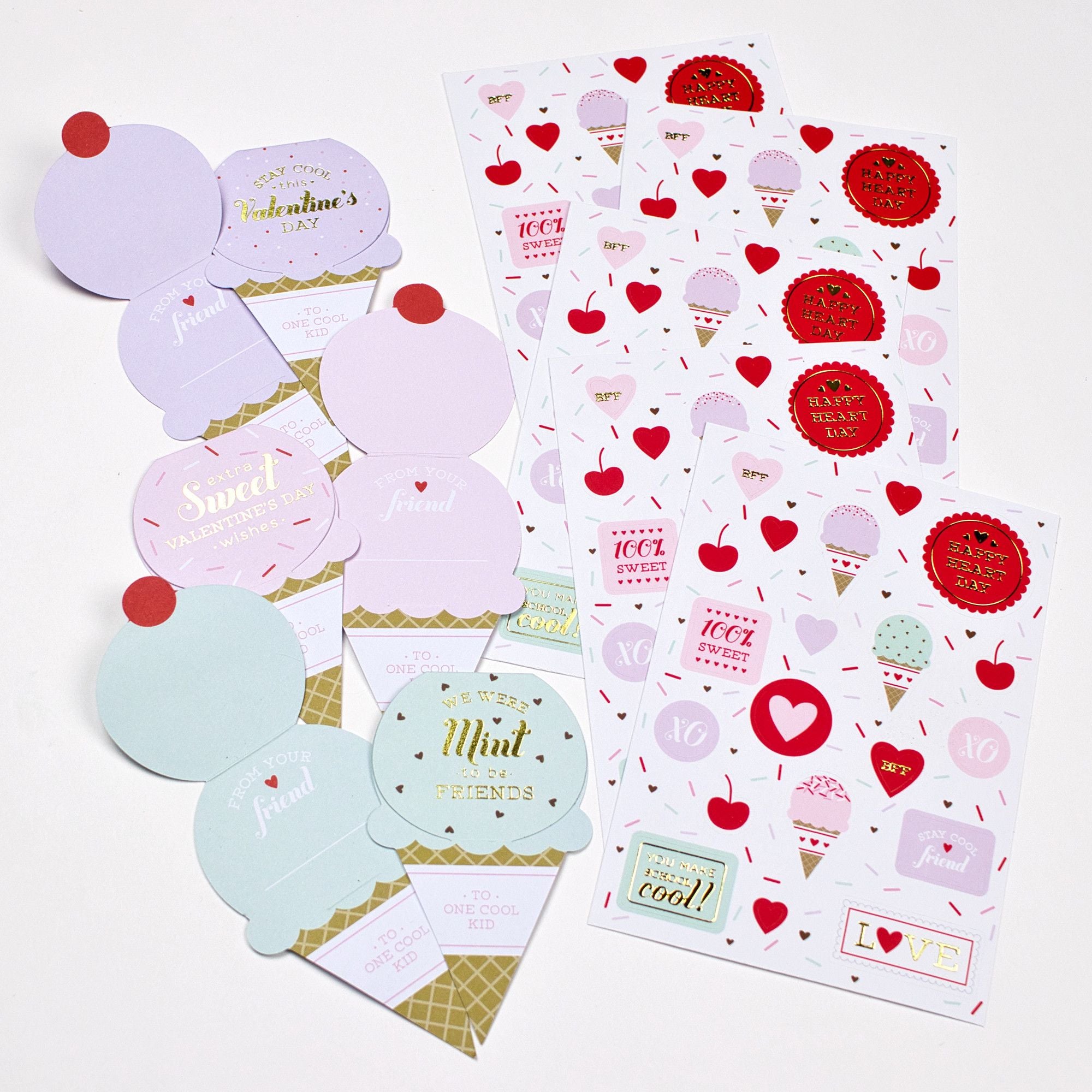 Valentine's Day Ice Cream Truck Card & Sticker Set, 100 Stickers, 24-ct